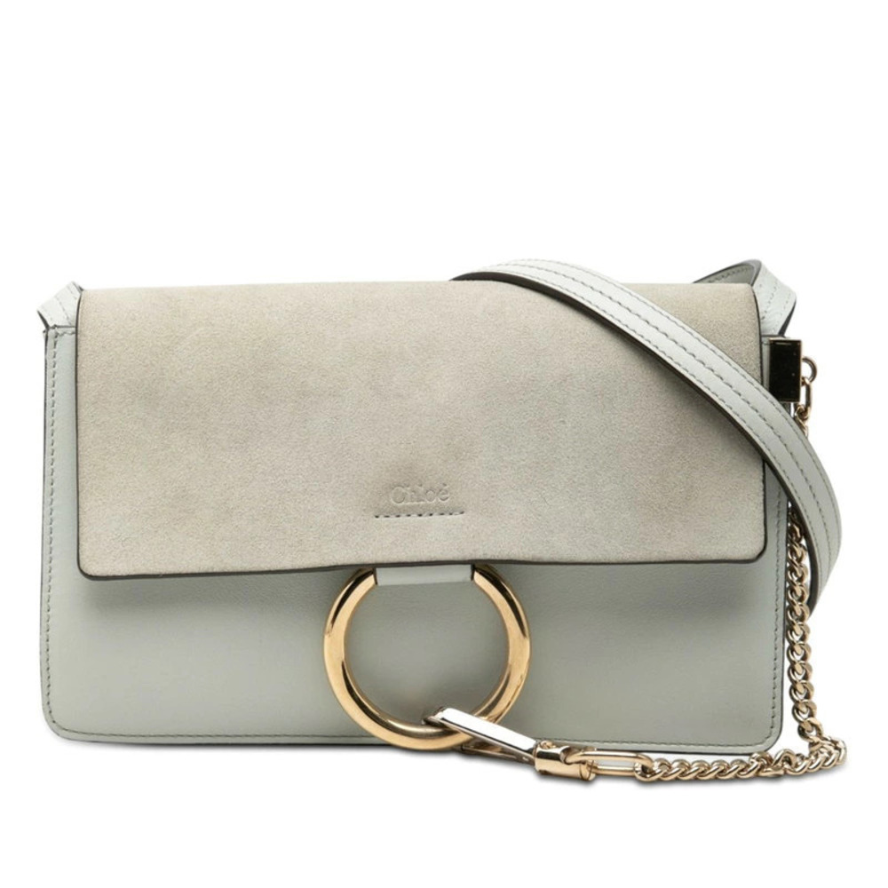 Chloe Faye Crossbody Bag Blue Gray Leather